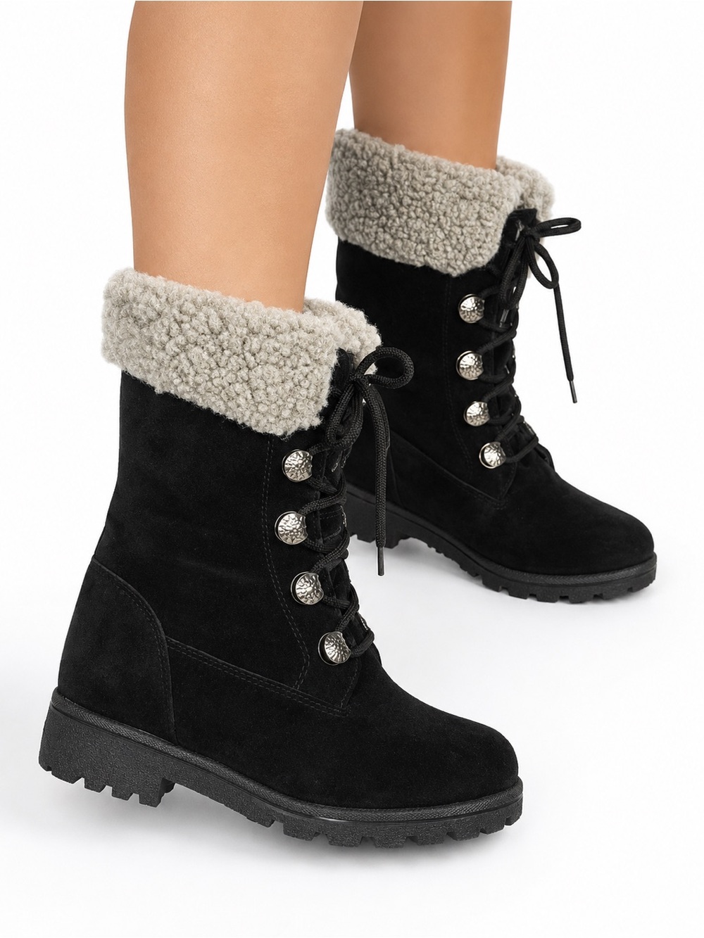 Sorel Black Boots with Cream Faux-Shearling Cuff